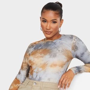 Tan Tie Dye Rib Long Sleeve Bodysuit - Size 6